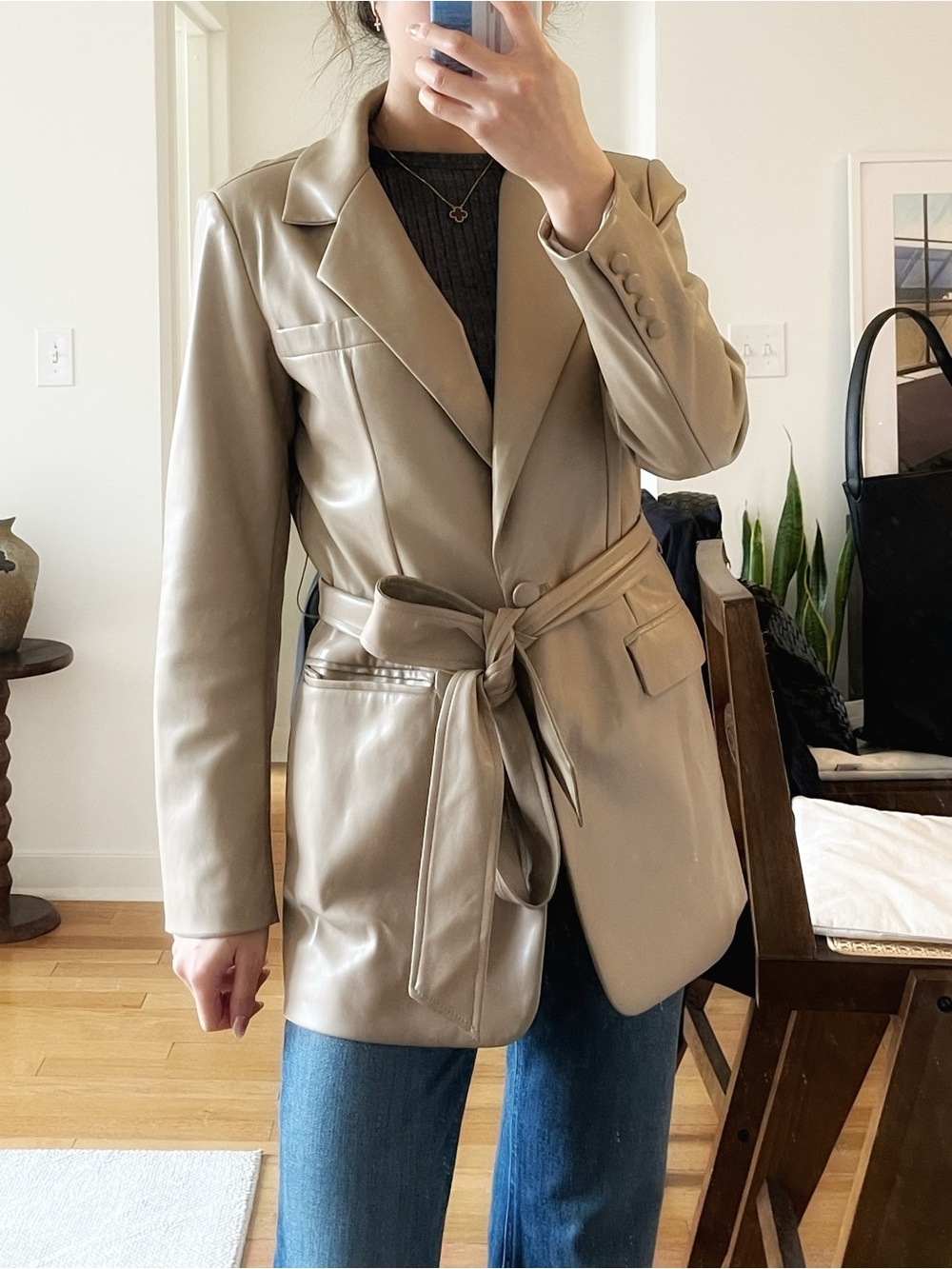 LBLC the label Faux Leather Belted Blazer